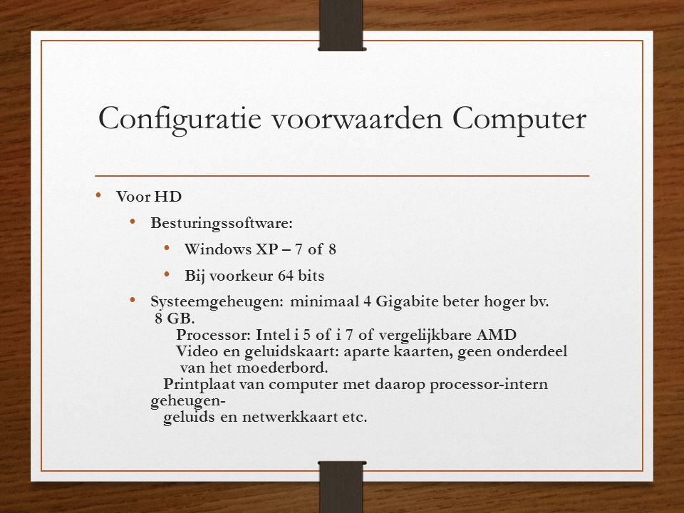 Configuratie voorwaarden Computer