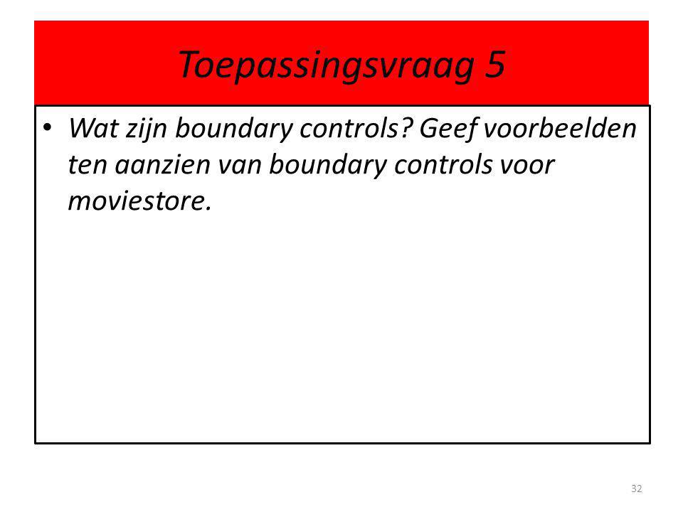 Toepassingsvraag 5 Wat zijn boundary controls.