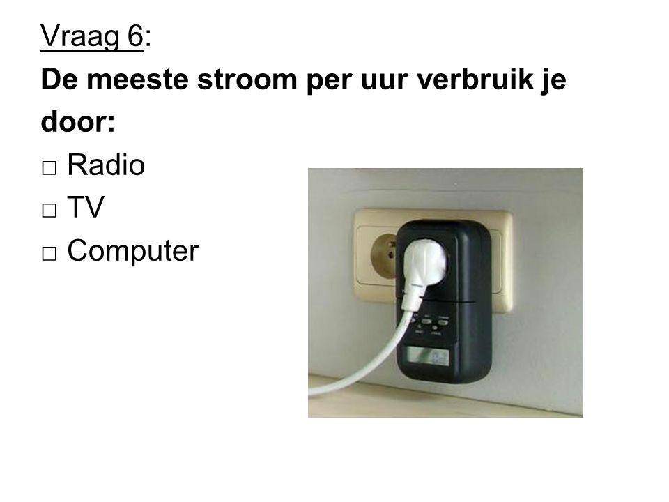 Vraag 6: De meeste stroom per uur verbruik je door: □ Radio □ TV □ Computer