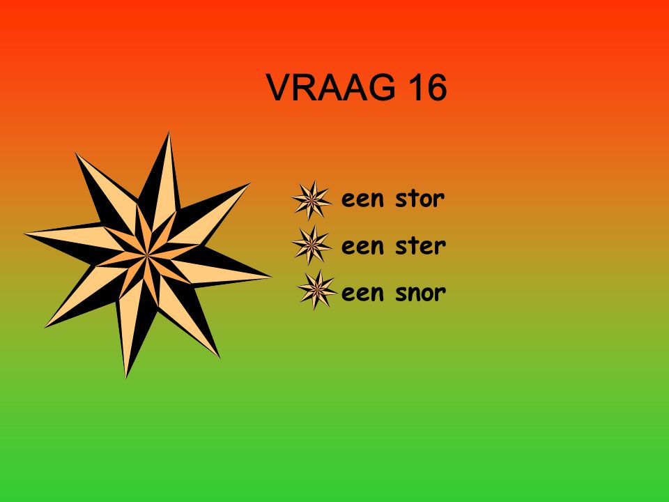 VRAAG 16 een stor een ster een snor