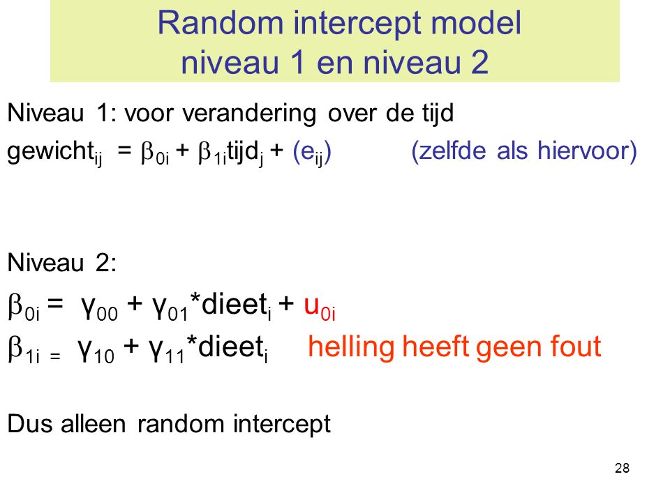 Random intercept model niveau 1 en niveau 2