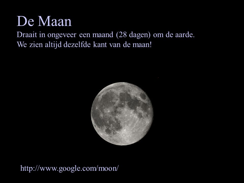 De Maan Draait in ongeveer een maand (28 dagen) om de aarde.