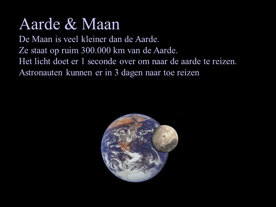 Aarde & Maan De Maan is veel kleiner dan de Aarde.