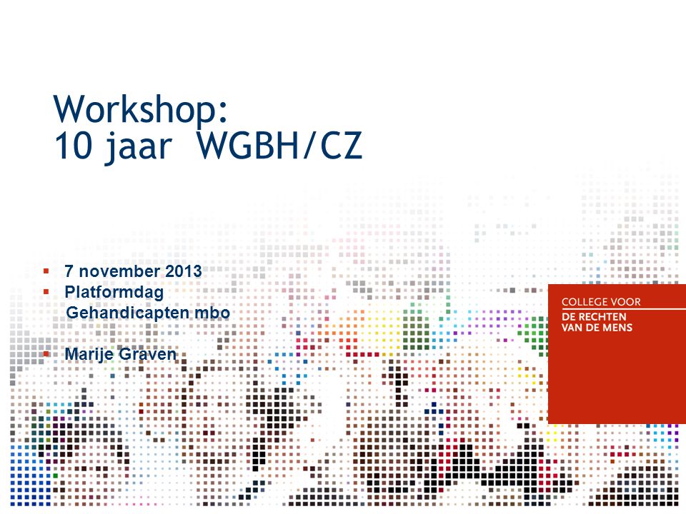 Workshop: 10 jaar WGBH/CZ