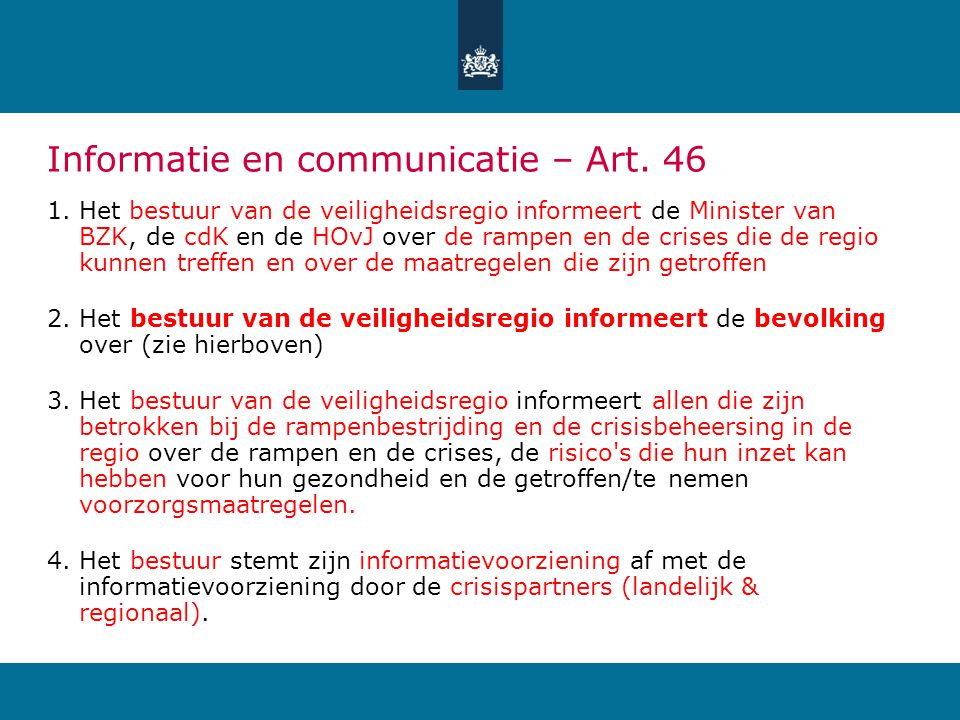 Informatie en communicatie – Art. 46
