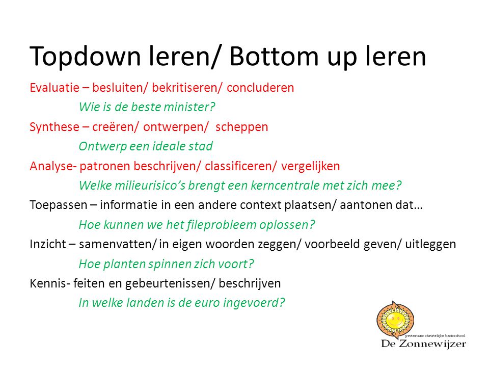 Topdown leren/ Bottom up leren