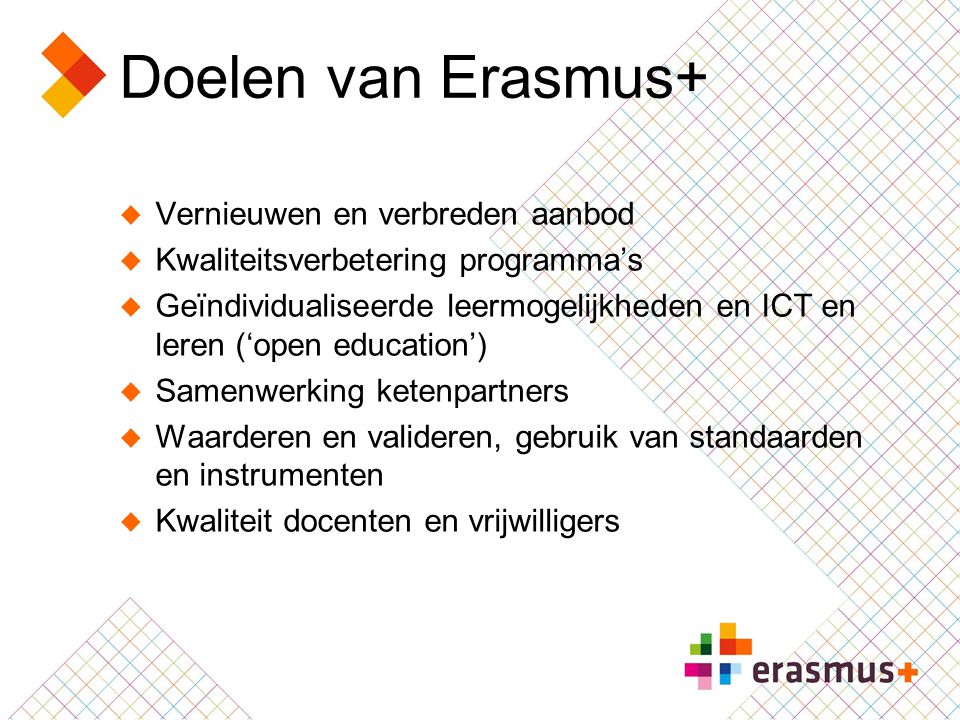 Doelen van Erasmus+ Vernieuwen en verbreden aanbod