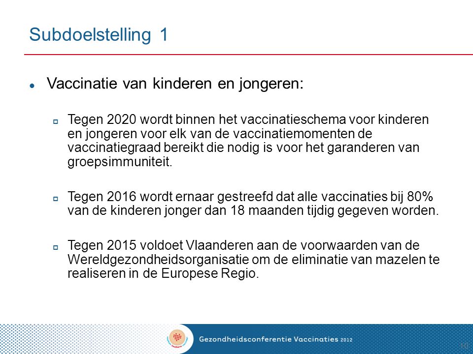 Subdoelstelling 1 Vaccinatie van kinderen en jongeren: