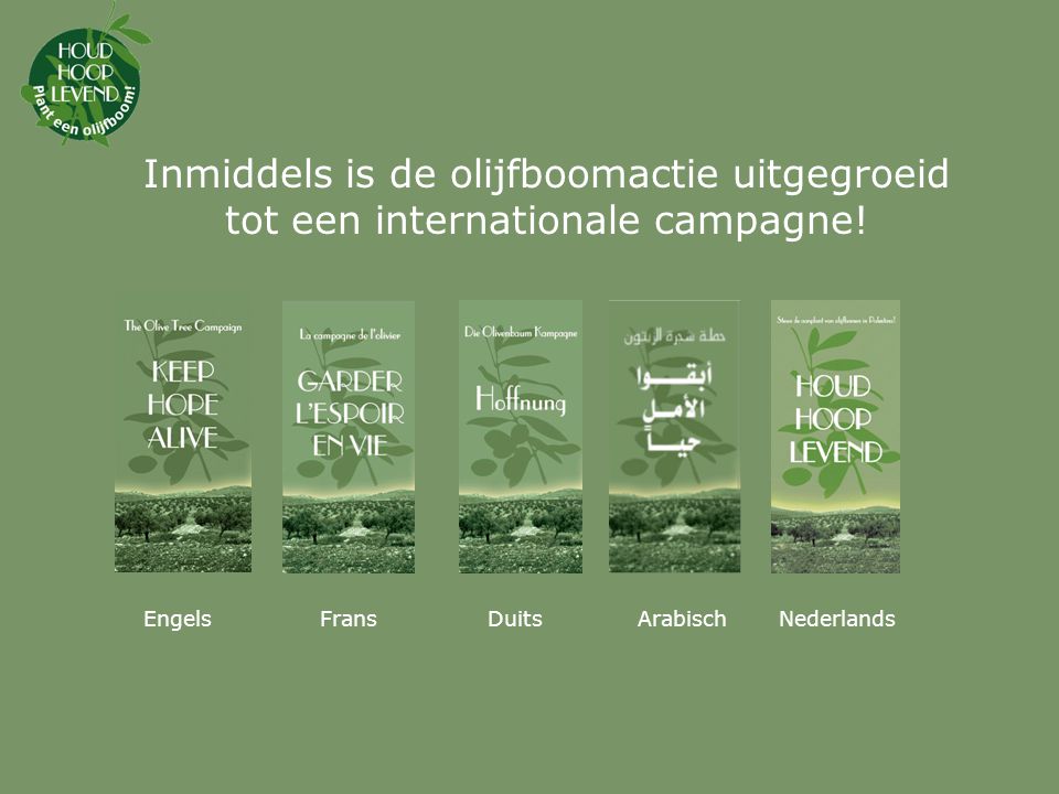 Inmiddels is de olijfboomactie uitgegroeid tot een internationale campagne!