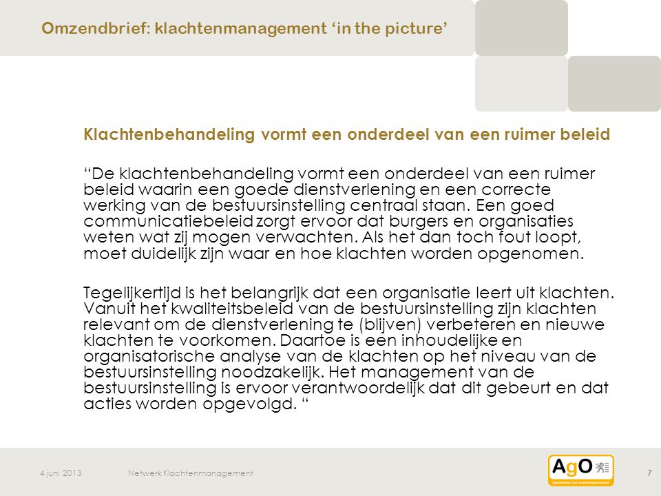 Omzendbrief: klachtenmanagement ‘in the picture’