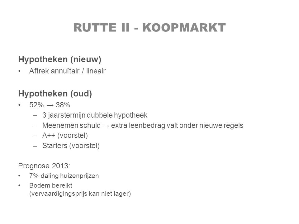Rutte II - koopmarkt Hypotheken (nieuw) Hypotheken (oud)