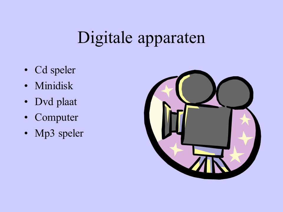 Digitale apparaten Cd speler Minidisk Dvd plaat Computer Mp3 speler