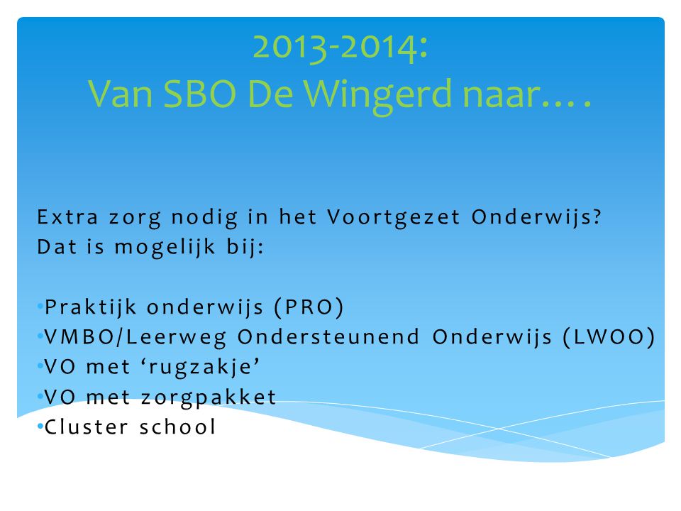 : Van SBO De Wingerd naar….