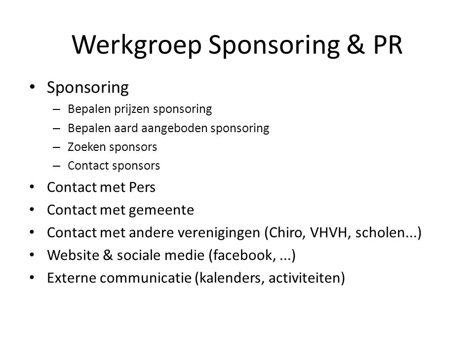 Werkgroep Sponsoring & PR