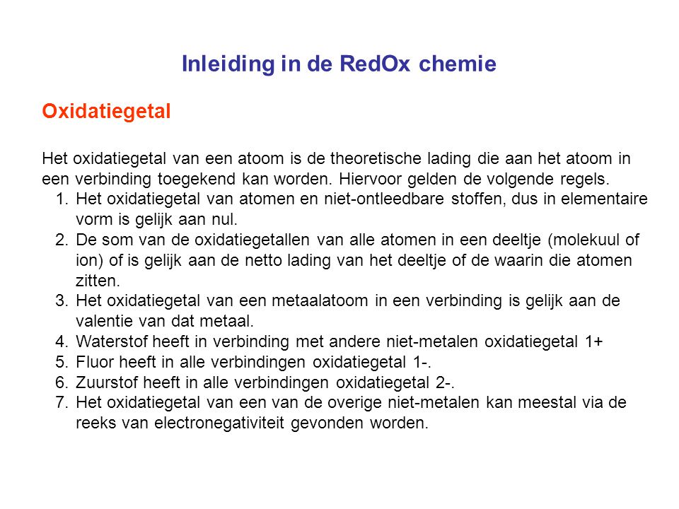 Inleiding in de RedOx chemie