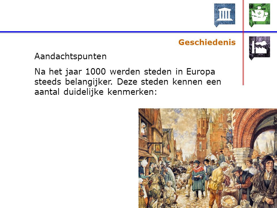 Geschiedenis Aandachtspunten. Na het jaar 1000 werden steden in Europa steeds belangijker.
