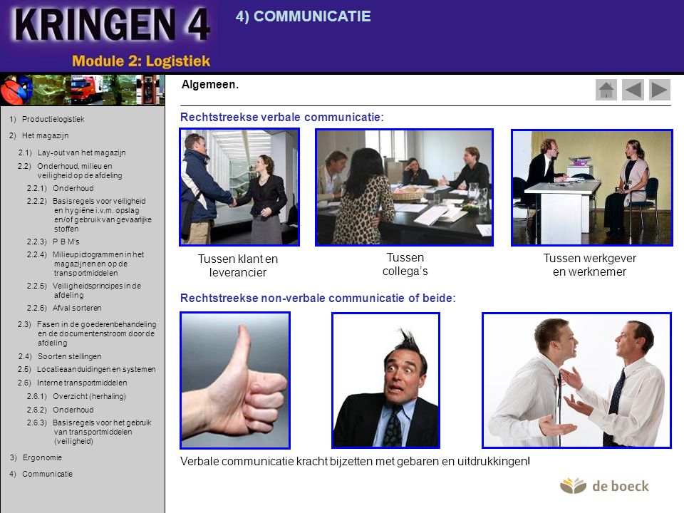 4) COMMUNICATIE Algemeen. Rechtstreekse verbale communicatie: