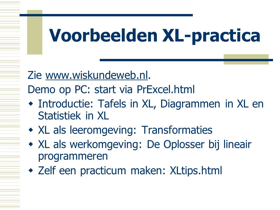 Voorbeelden XL-practica