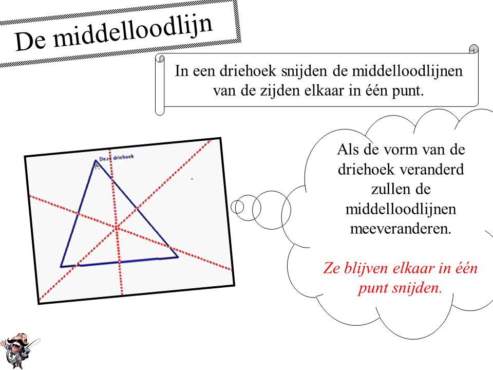De middelloodlijn In een driehoek snijden de middelloodlijnen