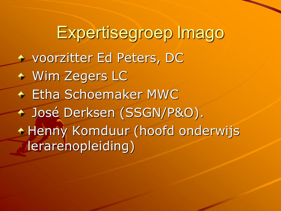 Expertisegroep Imago voorzitter Ed Peters, DC Wim Zegers LC