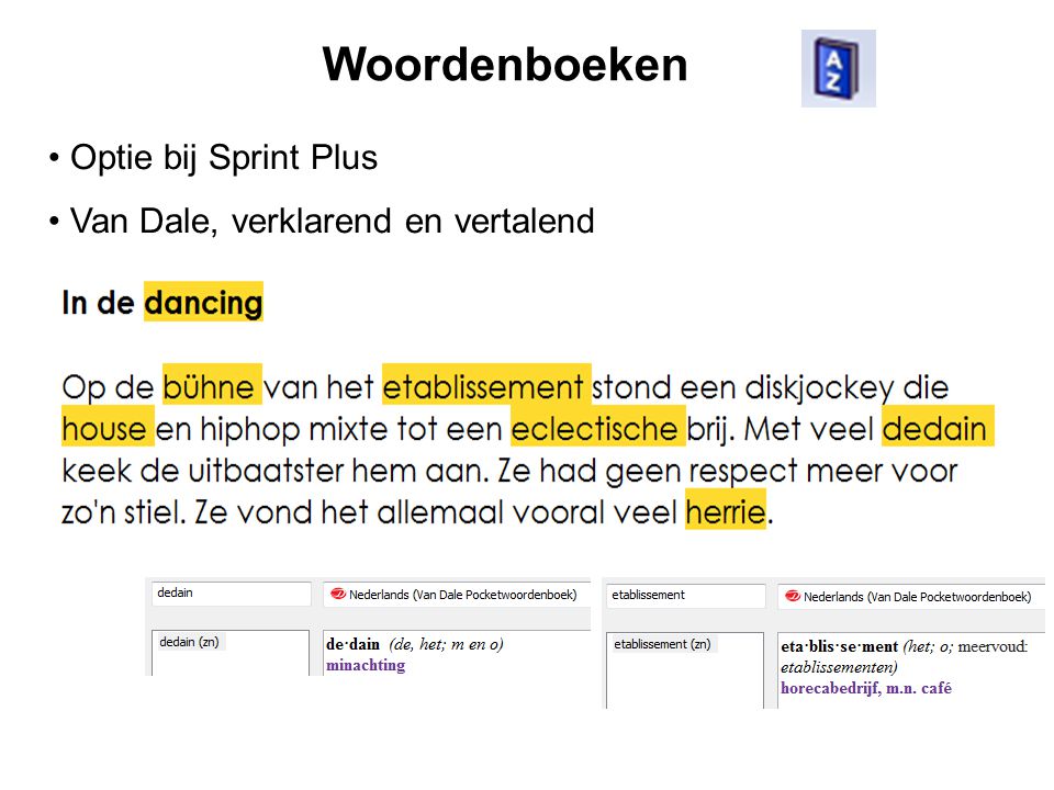 Woordenboeken Optie bij Sprint Plus Van Dale, verklarend en vertalend