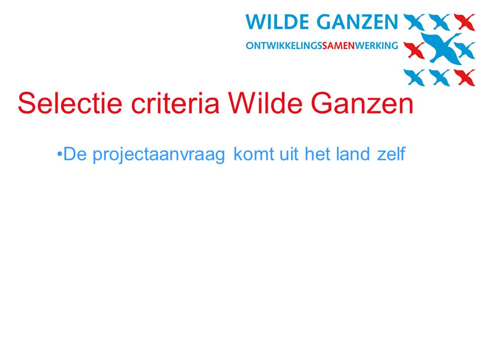 Selectie criteria Wilde Ganzen