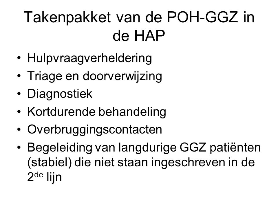Takenpakket van de POH-GGZ in de HAP