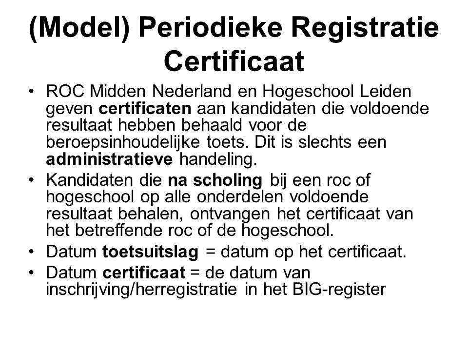 (Model) Periodieke Registratie Certificaat