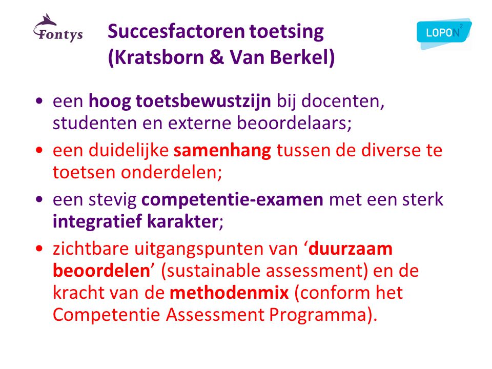 Succesfactoren toetsing (Kratsborn & Van Berkel)