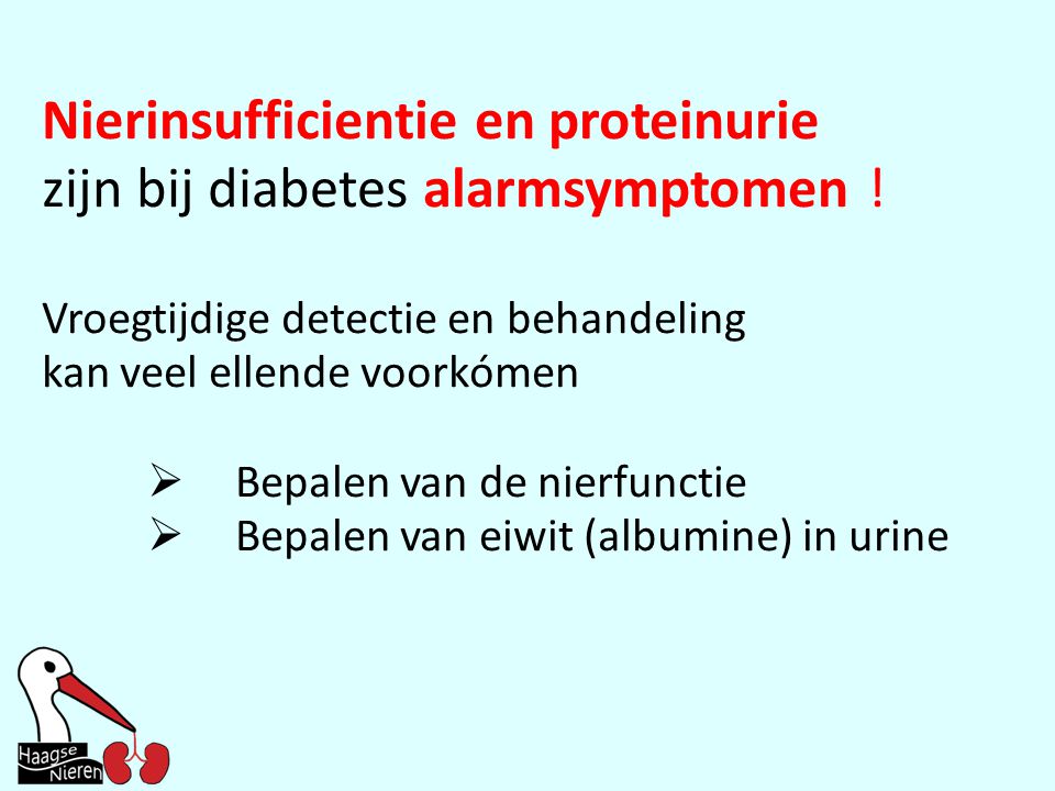 Nierinsufficientie en proteinurie zijn bij diabetes alarmsymptomen !