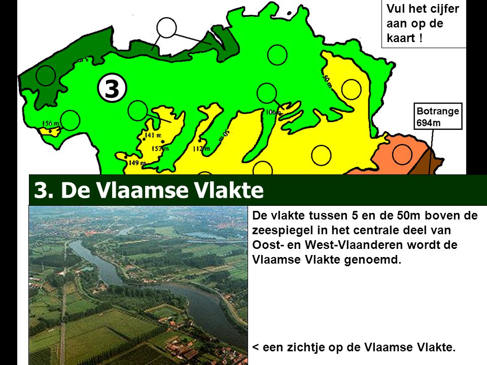 3 3. De Vlaamse Vlakte Vul het cijfer aan op de kaart !