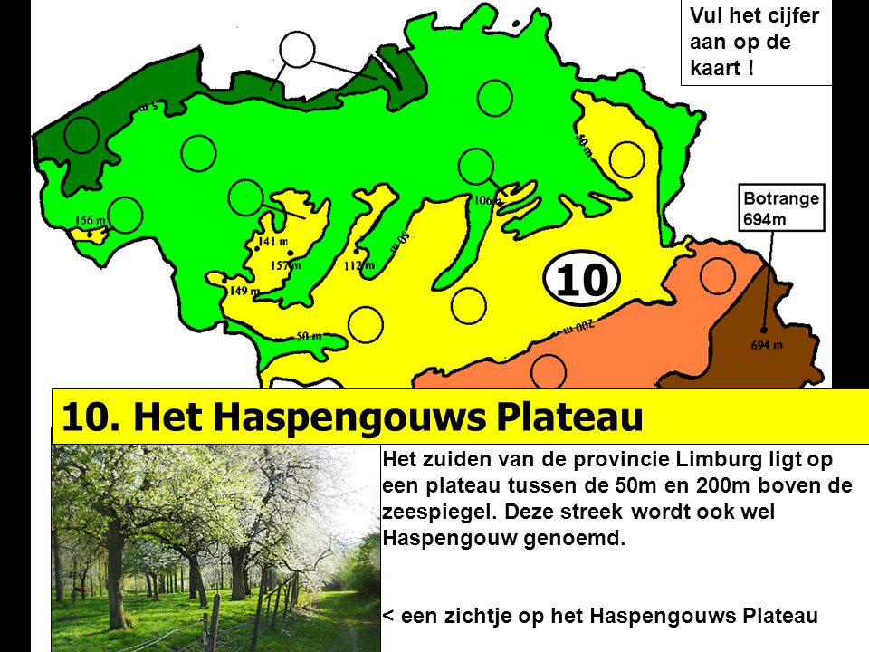 Het Haspengouws Plateau Vul het cijfer aan op de kaart !