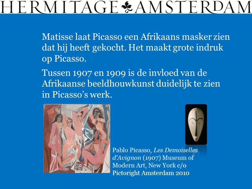 Matisse laat Picasso een Afrikaans masker zien dat hij heeft gekocht