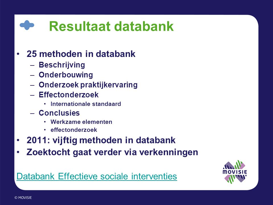 Resultaat databank 25 methoden in databank