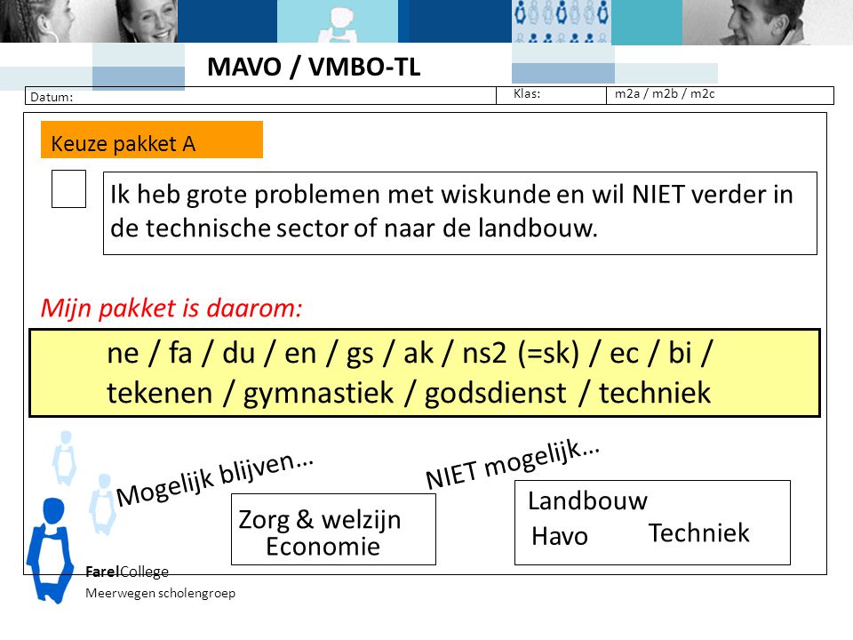 MAVO / VMBO-TL. Datum: Klas: m2a / m2b / m2c. Keuze pakket A.