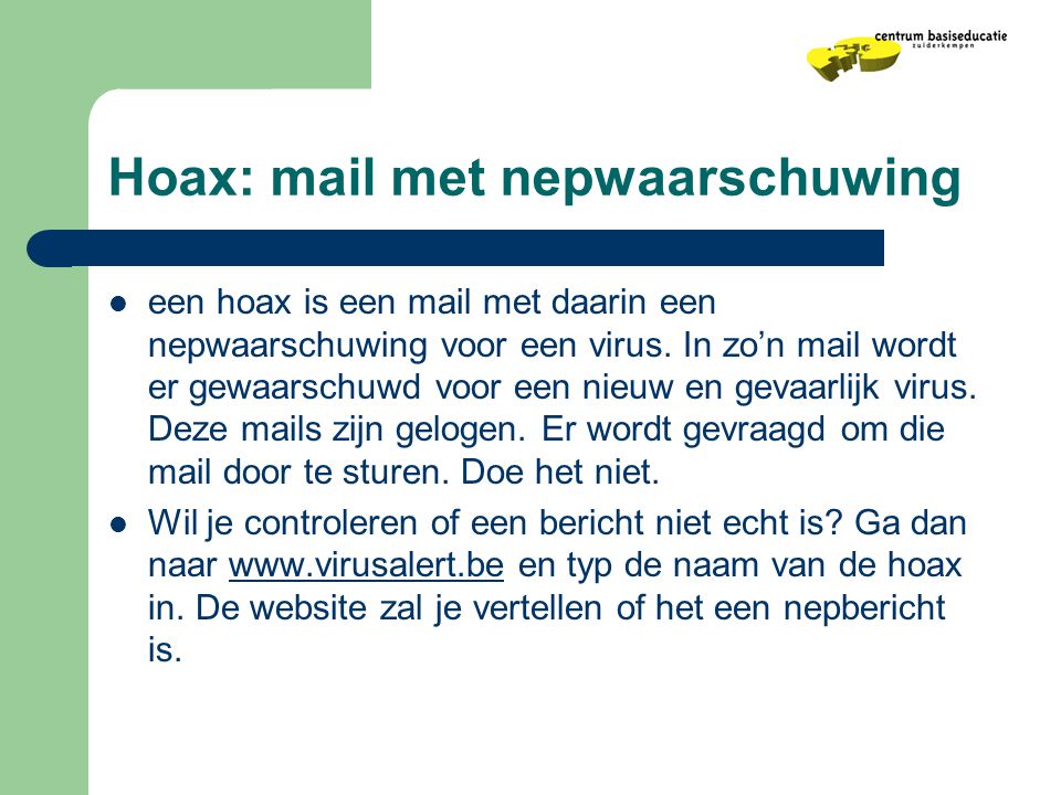 Hoax: mail met nepwaarschuwing
