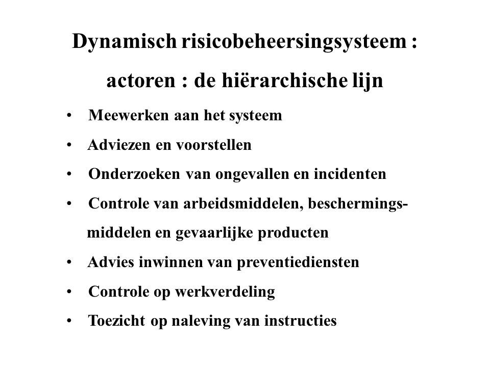 Dynamisch risicobeheersingsysteem : actoren : de hiërarchische lijn