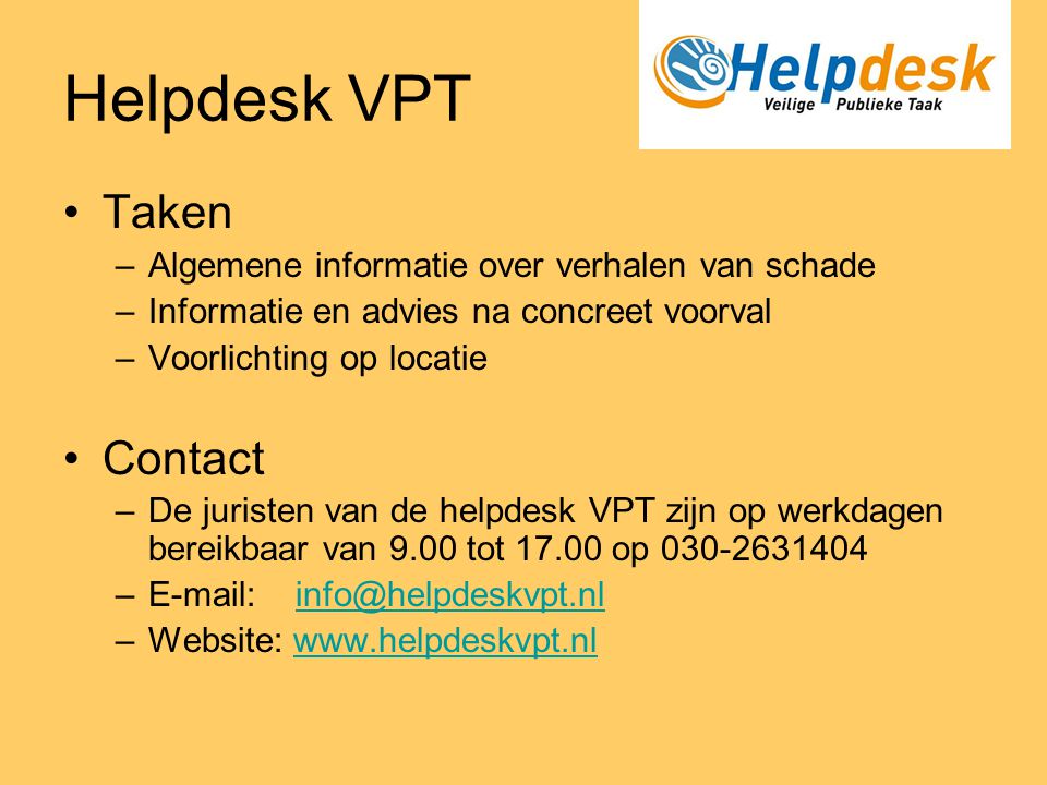 Helpdesk VPT Taken Contact