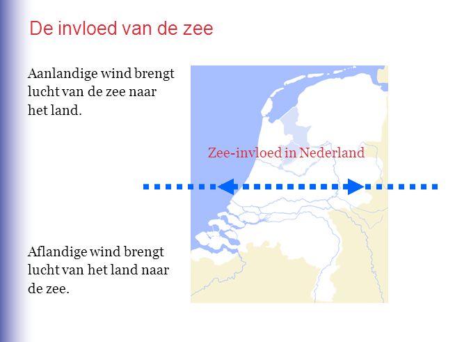 De invloed van de zee Aanlandige wind brengt lucht van de zee naar