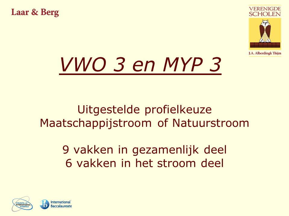 VWO 3 en MYP 3 Uitgestelde profielkeuze