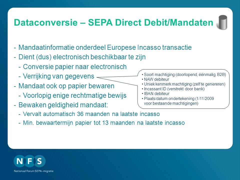 Dataconversie – SEPA Direct Debit/Mandaten