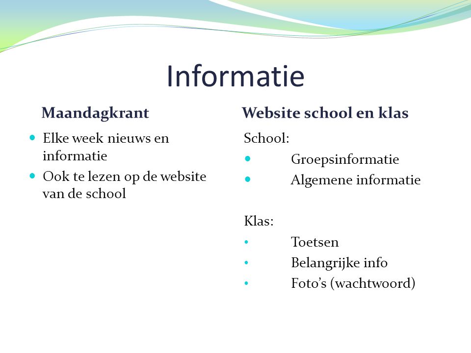 Informatie Maandagkrant Website school en klas