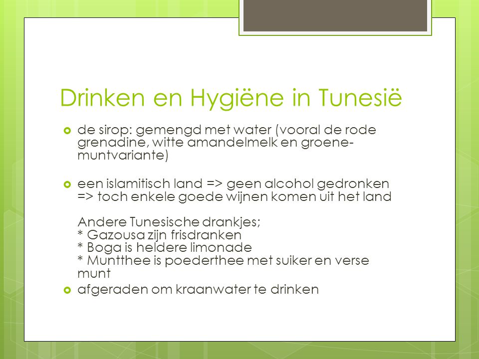 Drinken en Hygiëne in Tunesië