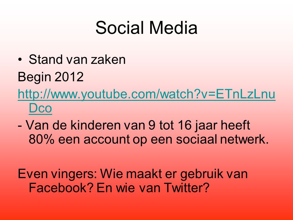 Social Media Stand van zaken Begin 2012
