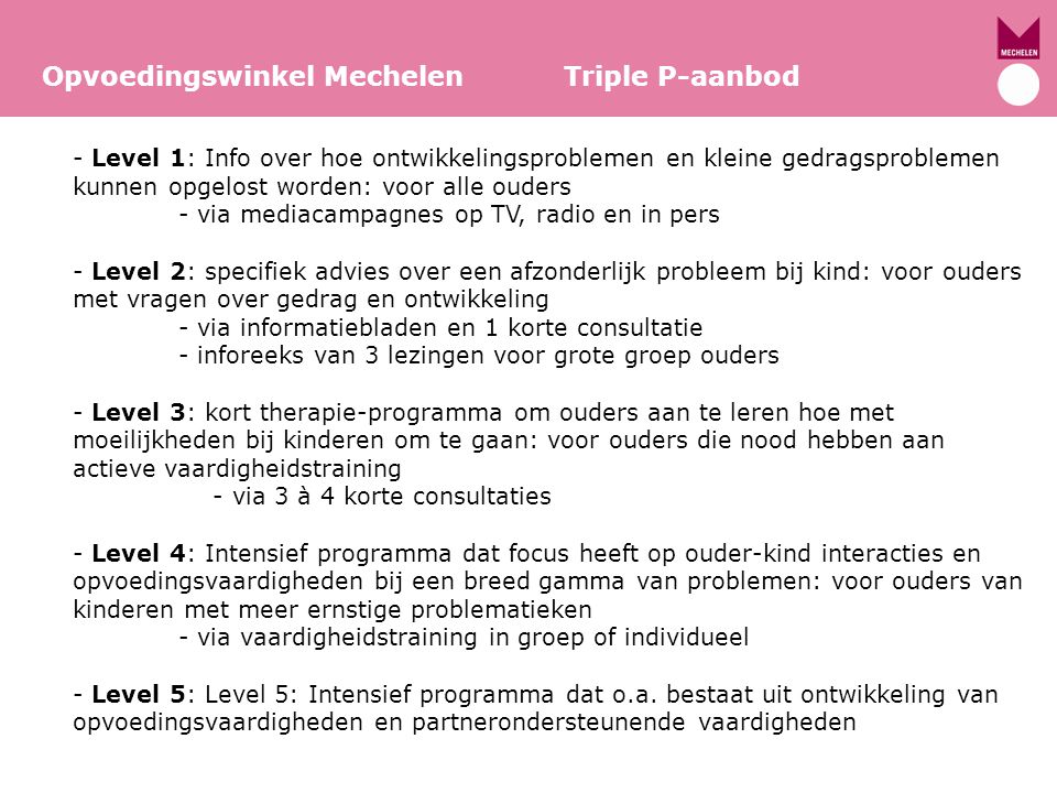 Opvoedingswinkel Mechelen Triple P-aanbod
