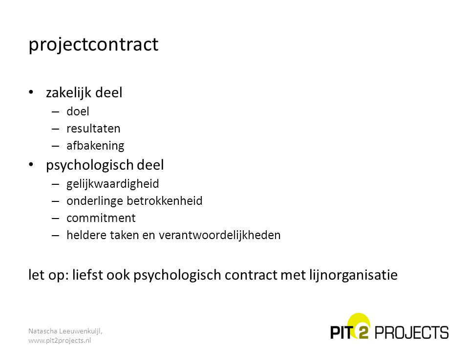 projectcontract zakelijk deel psychologisch deel