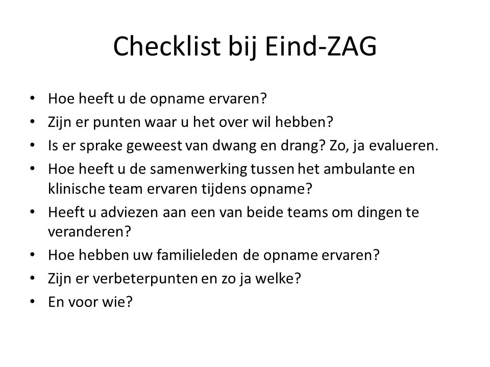 Checklist bij Eind-ZAG