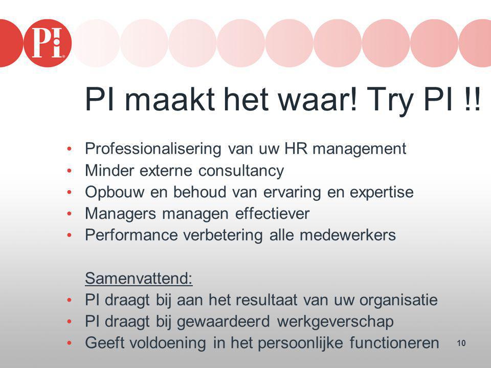 PI maakt het waar! Try PI !! Professionalisering van uw HR management