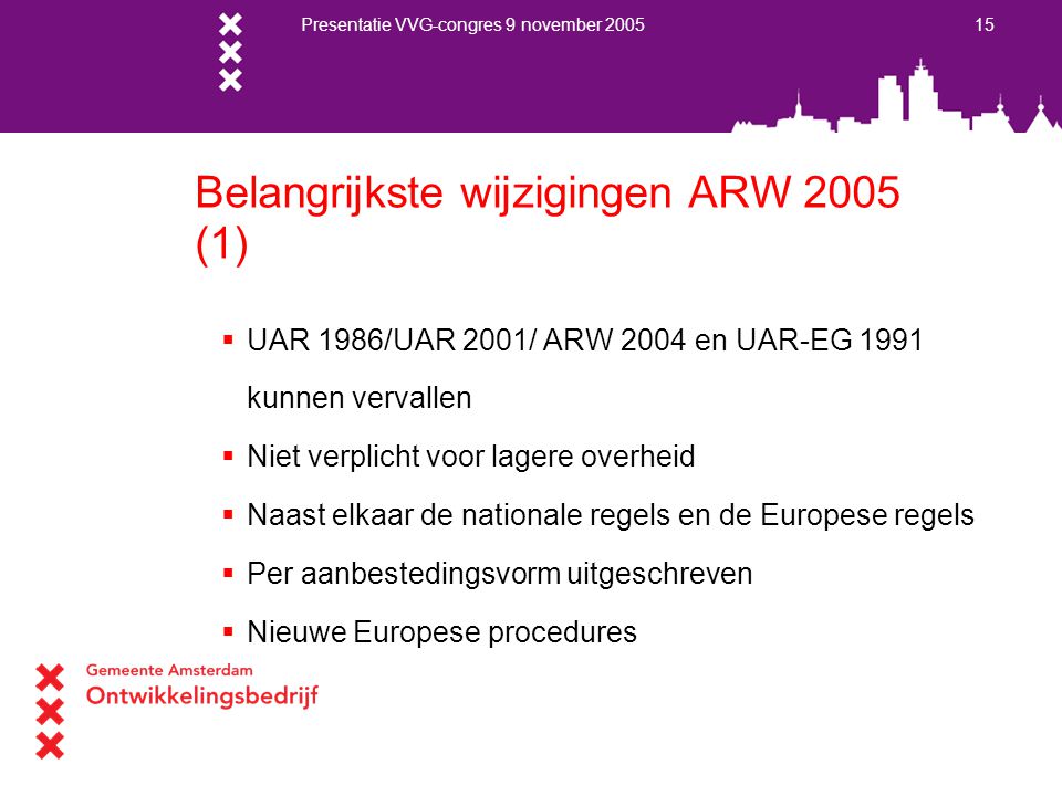 Belangrijkste wijzigingen ARW 2005 (1)