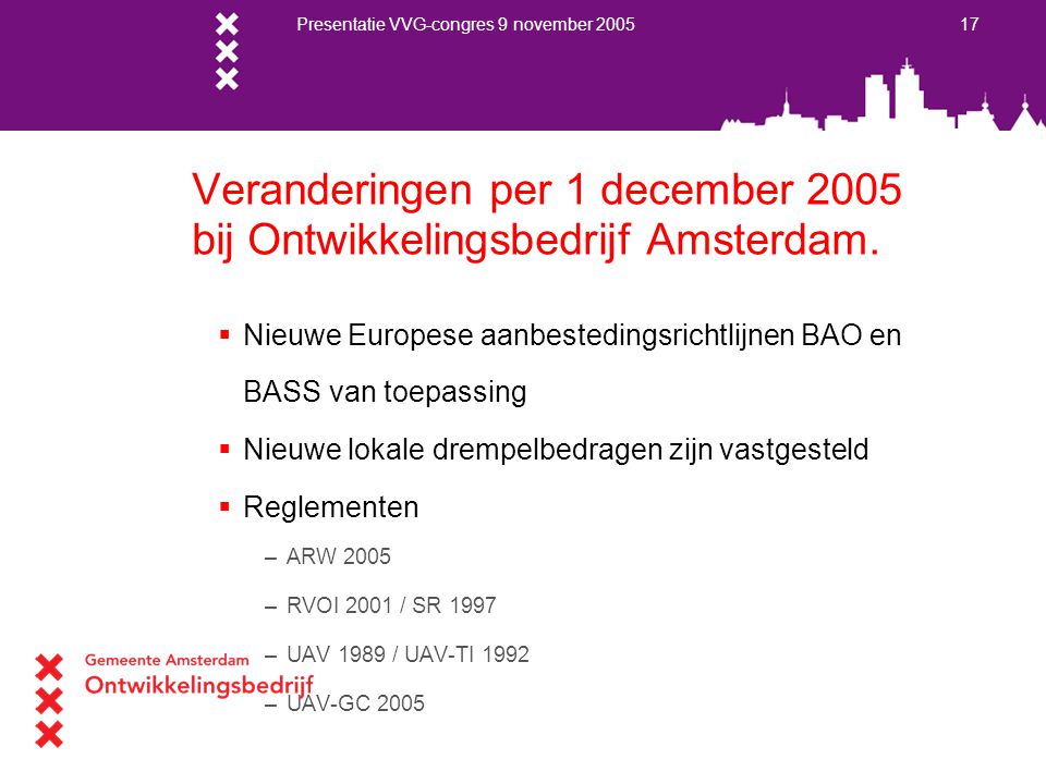 Veranderingen per 1 december 2005 bij Ontwikkelingsbedrijf Amsterdam.